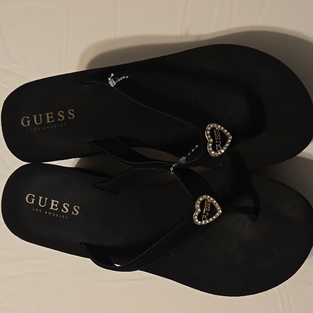 GUESS Black Sandals with Heart Accents